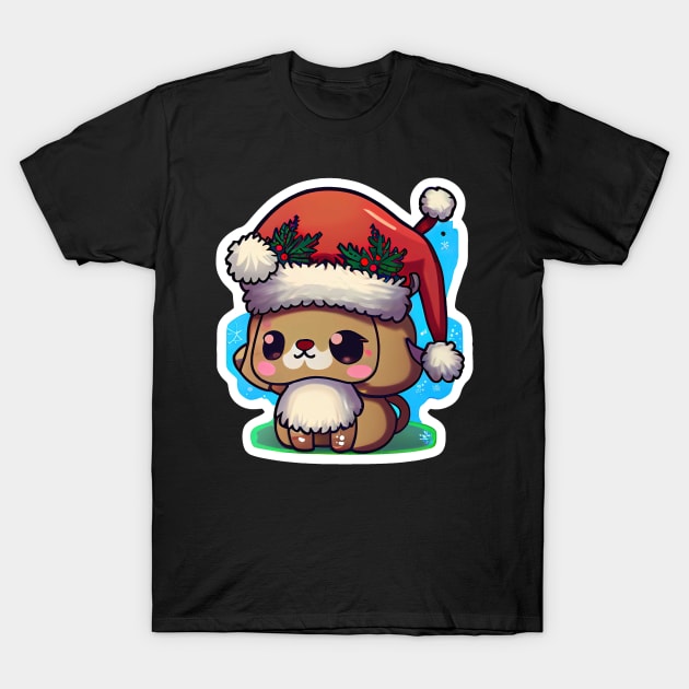 Cute Adorable Kawaii Chibi Christmas Puppy T-Shirt by The Little Store Of Magic